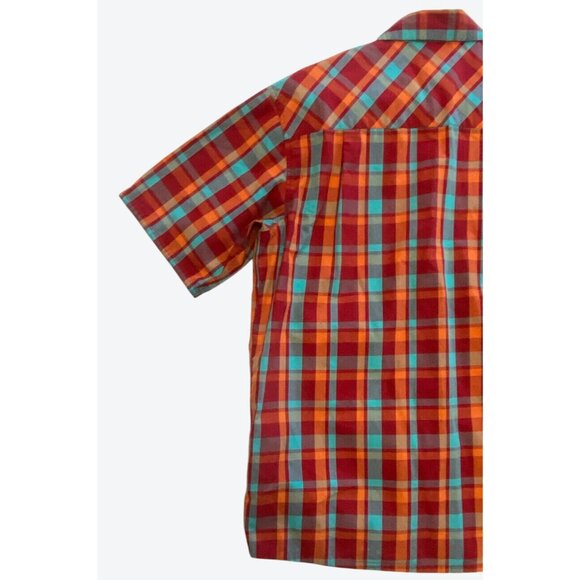 Simms Men's Extra Large Short Sleeve Plaid Fishing Red Orange Mint Green - Picture 6 of 8